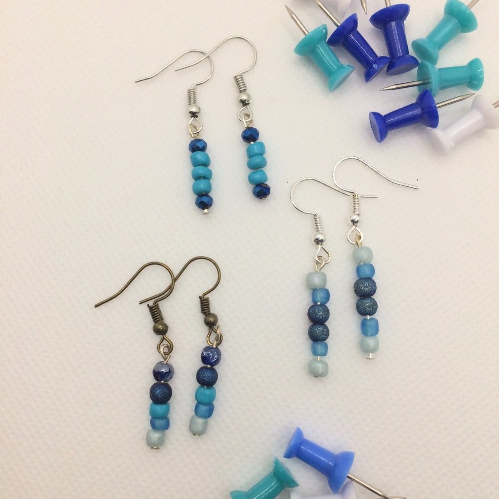 Gorgeous Beaded Blue Dangle Earrings